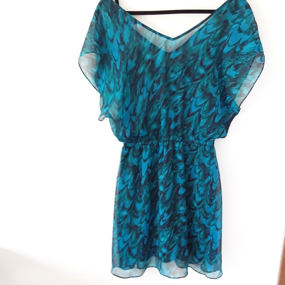 EXPRESS DRESS SIZE M TURQUOISE/GREEN SWIRL LINED - Picture 2 of 6